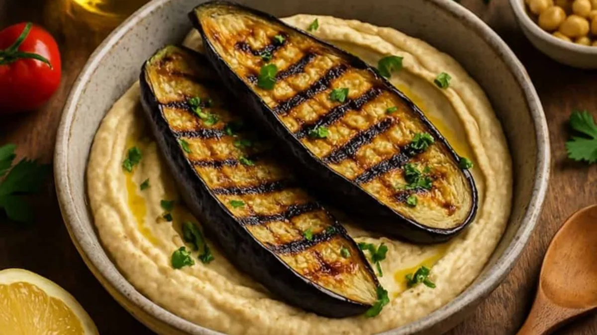 Aubergine & hummus grills