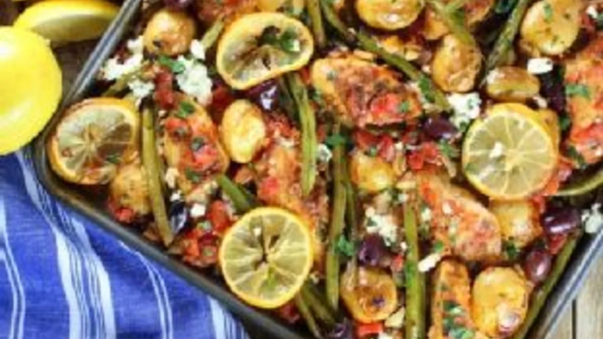 Greek Chicken Sheet Pan Dinner with Green Beans and Feta