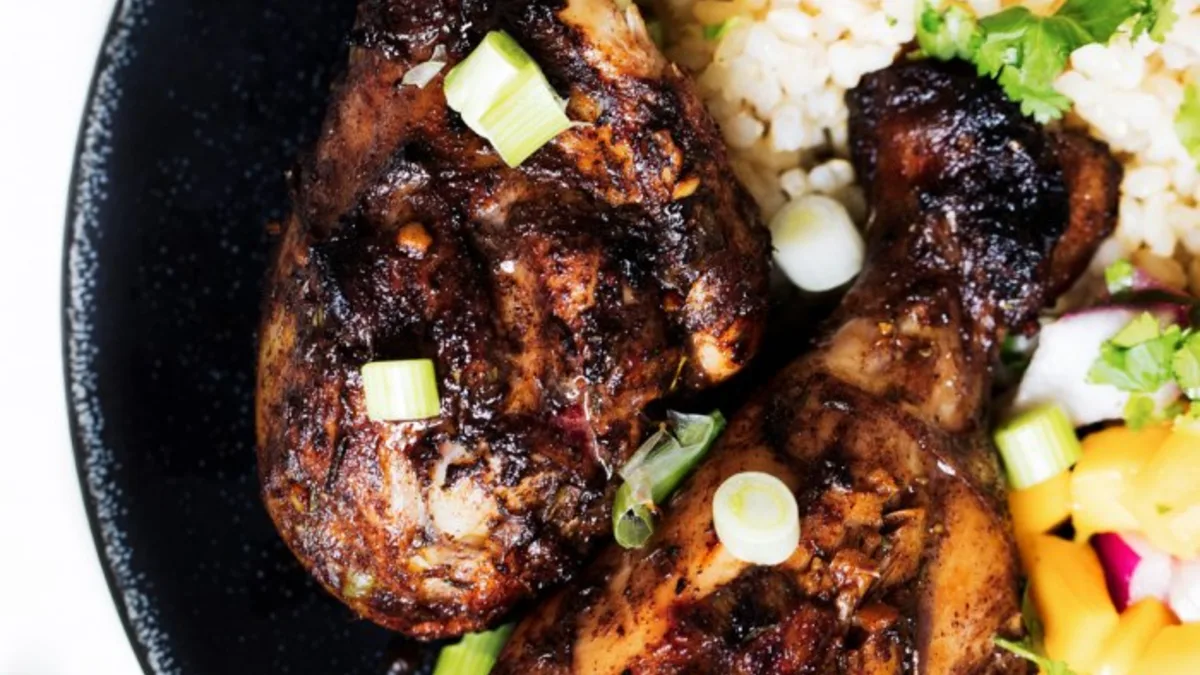 Jerk chicken with rice & peas