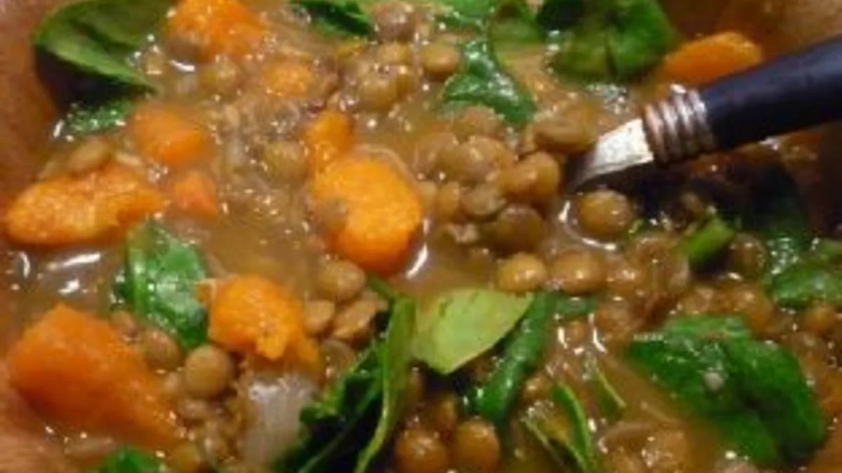 Lentil, Sweet Potato and Spinach Soup