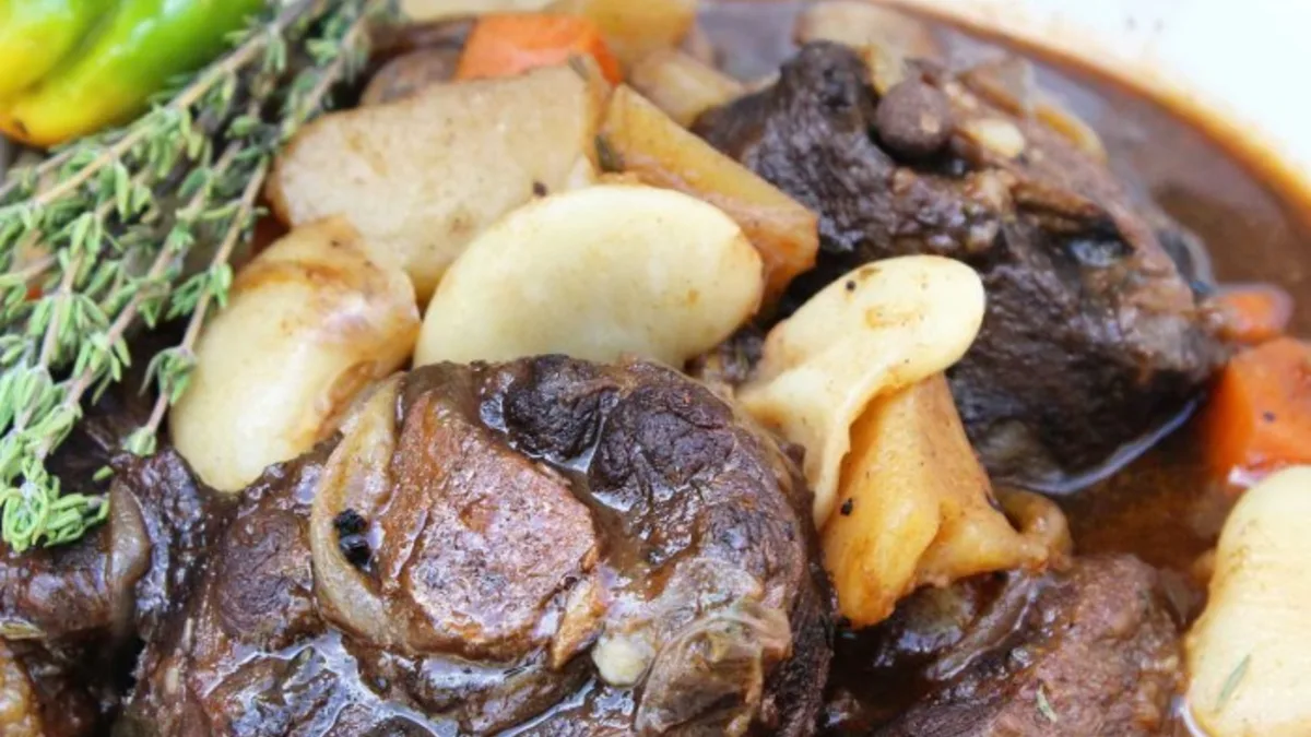 Oxtail with broad beans