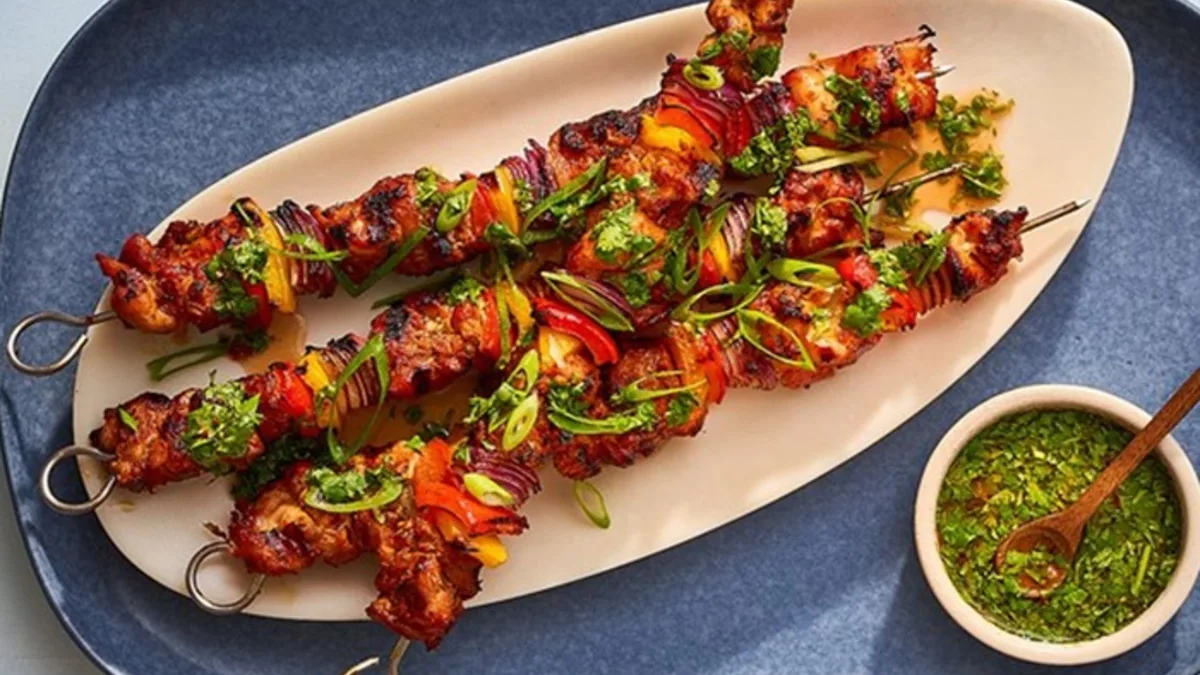 Red curry chicken kebabs