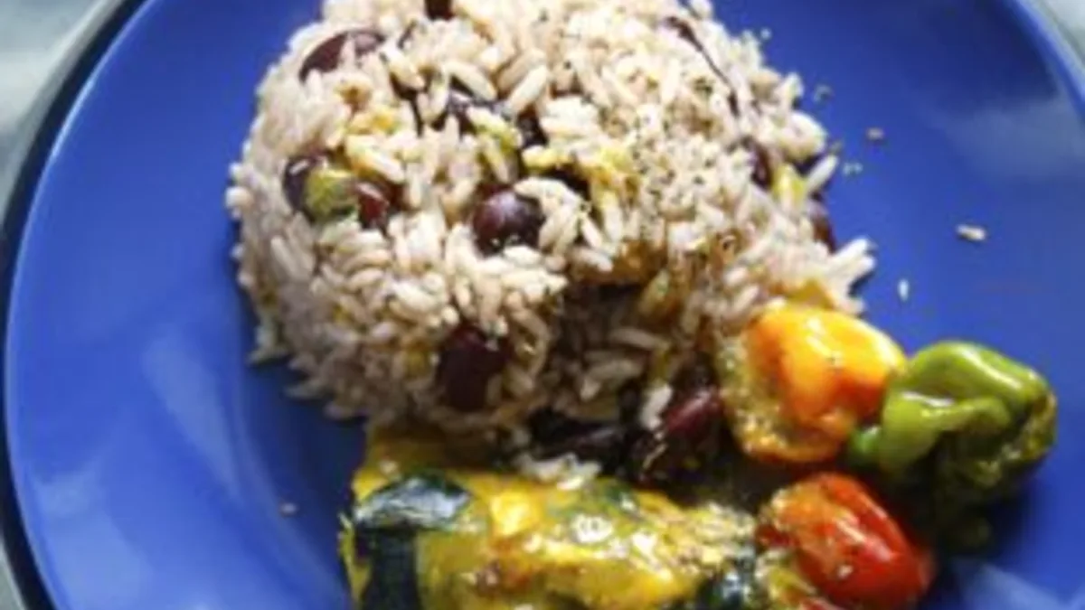 Rice and Peas with Coconut Curry Mackerel