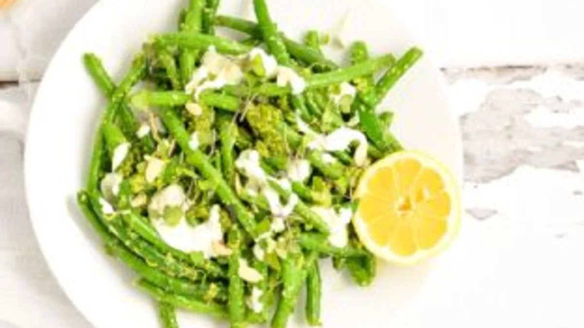 Snap Pea and Green Bean Salad with Arugula Pesto