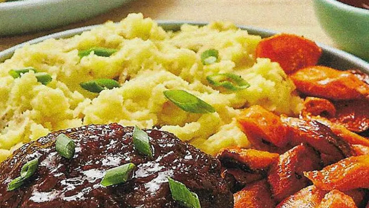 Soy-Glazed Meatloaves with Wasabi Mashed Potatoes & Roasted Carrots