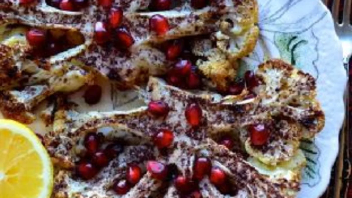 Sumac dusted cauliflower steaks with pomegranate