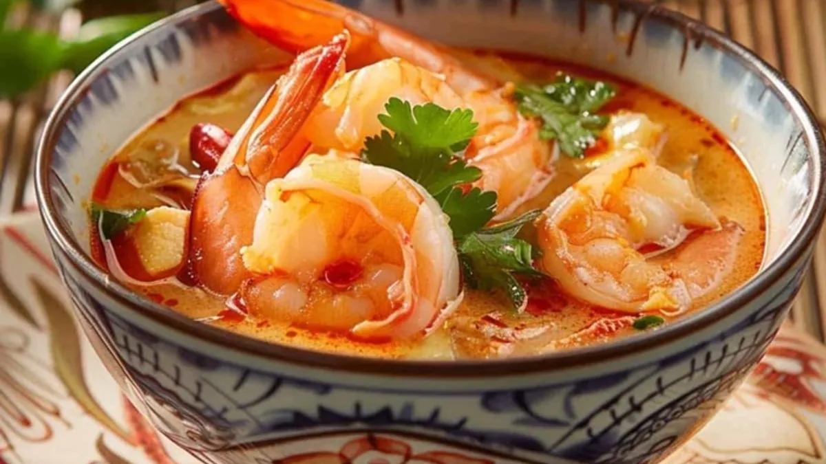 Tom yum (hot & sour) soup with prawns
