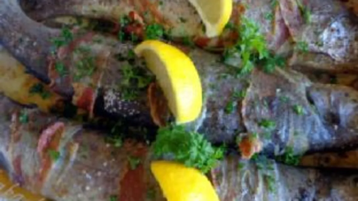 Trout wrapped in bacon