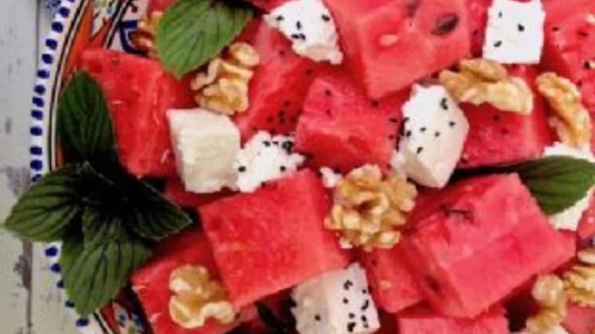 Watermelon Salad with Feta, Walnut & Nigella Seeds